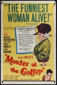 7r553 MURDER AT THE GALLOP 1sh '63 wacky Jim G. art of English detective Margaret Rutherford!