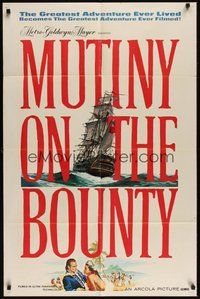 7r559 MUTINY ON THE BOUNTY style A teaser 1sh '62 Marlon Brando, cool seafaring art of ship!