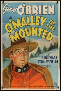 7r600 O'MALLEY OF THE MOUNTED 1sh '36 cool artwork of Canadian Mountie George O'Brien!