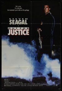 7r617 OUT FOR JUSTICE 1sh '91 great full-length image of Steven Seagal with shotgun!