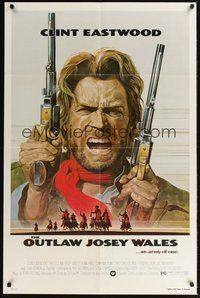 7r621 OUTLAW JOSEY WALES 1sh '76 Clint Eastwood is an army of one, cool double-fisted artwork!