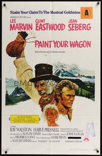 7r629 PAINT YOUR WAGON 1sh '69 art of Clint Eastwood, Lee Marvin & pretty Jean Seberg!