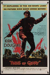 7r638 PATHS OF GLORY 1sh '58 Stanley Kubrick, great artwork of Kirk Douglas in WWI!