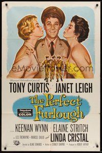 7r640 PERFECT FURLOUGH 1sh '58 great artwork of Tony Curtis in uniform with Janet Leigh!