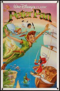 7r641 PETER PAN 1sh R89 Walt Disney animated cartoon fantasy classic, flying artwork!