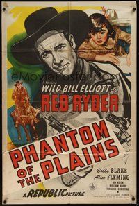 7r644 PHANTOM OF THE PLAINS 1sh '45 great art of Wild Bill Elliot as Red Ryder!