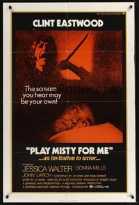 7r651 PLAY MISTY FOR ME 1sh '71 classic Clint Eastwood, Jessica Walter, an invitation to terror!