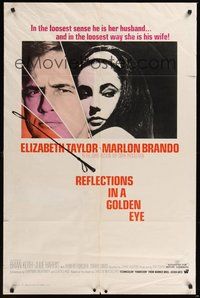 7r684 REFLECTIONS IN A GOLDEN EYE 1sh '67 Huston, cool image of Elizabeth Taylor & Marlon Brando!