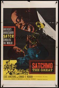 7r713 SATCHMO THE GREAT 1sh '57 wonderful image of Louis Armstrong playing his trumpet & singing!