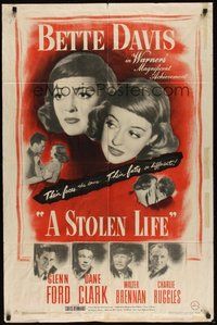 7r798 STOLEN LIFE 1sh '46 Bette Davis as identical twins with different fates, Glenn Ford!
