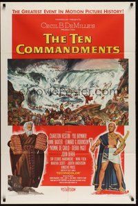 7r832 TEN COMMANDMENTS style A 1sh '56 directed by Cecil B. DeMille, Charlton Heston, Yul Brynner!
