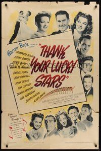7r842 THANK YOUR LUCKY STARS 1sh '43 Errol Flynn, Humphrey Bogart, Bette Davis & more pictured!
