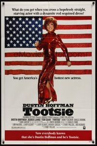 7r879 TOOTSIE style B 1sh '82 full-length Dustin Hoffman in drag by American flag!