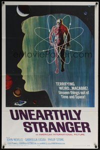 7r919 UNEARTHLY STRANGER 1sh '64 cool art of weird macabre unseen thing out of time & space!