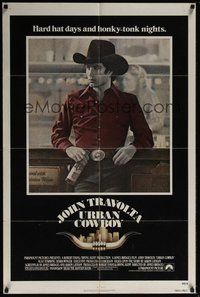 7r925 URBAN COWBOY 1sh '80 great image of John Travolta in cowboy hat bull riding at bar!