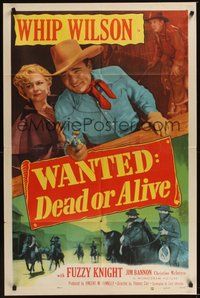 7r943 WANTED DEAD OR ALIVE 1sh '51 Whip Wilson with gun defending Christine McIntyre!