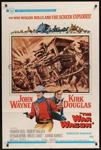 7r946 WAR WAGON 1sh '67 cowboys John Wayne & Kirk Douglas, western armored stagecoach artwork!