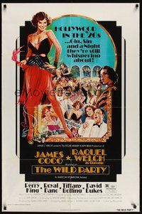 7r972 WILD PARTY 1sh '75 super sexy Raquel Welch art by Akimoto!