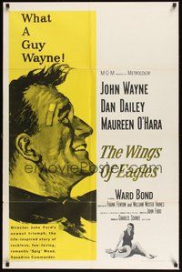 7r976 WINGS OF EAGLES 1sh R66 art of Air Force pilot John Wayne, sexy Maureen O'Hara!