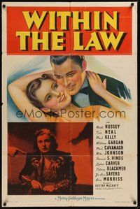 7r977 WITHIN THE LAW 1sh '39 great romantic stone litho art of Ruth Hussey & Tom Neal!