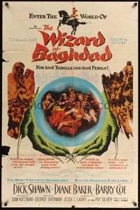 7r980 WIZARD OF BAGHDAD 1sh '60 great image of Dick Shawn in sexy Arabian harem!