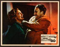7s511 NEVER LET GO English LC '60 tough & ruthless Peter Sellers grabs Elizabeth Sellars!