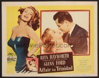 7s259 AFFAIR IN TRINIDAD LC '52 best romantic close up of sexiest Rita Hayworth & Glenn Ford!
