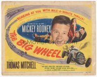 7s029 BIG WHEEL TC '49 headshot of Mickey Rooney + cool Indy 500 car racing artwork!