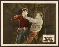 7s296 BLOOD WILL TELL LC '27 close up of tough Buck Jones & bad guy with hands on their throats!