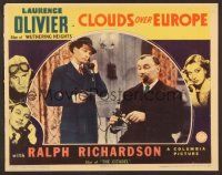 7s212 CLOUDS OVER EUROPE LC '39 Laurence Olivier on phone holds gun on Ralph Richardson!