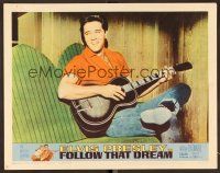 7s386 FOLLOW THAT DREAM LC #3 '62 best close up of Elvis Presley seated & playing guitar!