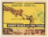 7s079 HARRY BLACK & THE TIGER TC '58 cool art of tiger leaping at hunter Stewart Granger with gun!