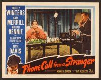 7s537 PHONE CALL FROM A STRANGER LC #6 '52 Gary Merrill talks on phone, Bette Davis knits in bed!