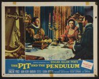 7s540 PIT & THE PENDULUM LC #6 '61 Vincent Price & Barbara Steele eating a fancy meal!