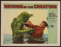 7s567 REVENGE OF THE CREATURE LC #7 '55 close up of John Bromfield in water with the monster!