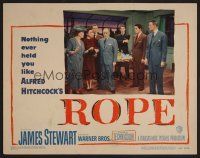 7s572 ROPE LC #2 '48 James Stewart & entire cast stare at Cedric Hardwicke, Alfred Hitchcock!