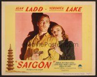 7s579 SAIGON LC #4 '48 best close up of sexy Veronica Lake holding Alan Ladd with gun!