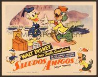 7s580 SALUDOS AMIGOS LC '43 Disney, c/u of Brazilian Joe Carioca welcoming Donald Duck!