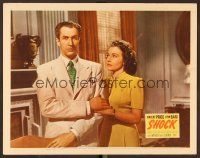 7s591 SHOCK LC '45 close up of really shocked Vincent Price with pretty Lynn Bari!