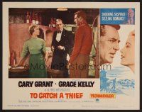 7s650 TO CATCH A THIEF LC #5 R63 Hitchcock, man in tuxedo between Cary Grant & Brigitte Auber!