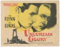 7s188 UNCERTAIN GLORY TC '44 art of French Errol Flynn face-to-face with Nazi Paul Lukas!