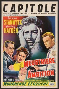 7w554 CRIME OF PASSION Belgian '57 Barbara Stanwyck, Sterling Hayden!