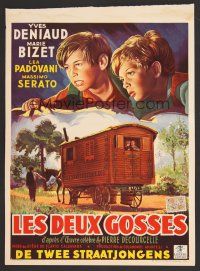 7w616 I DUE DERELITTI Belgian '51 artwork of boys stowing away in wagon!