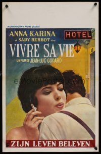 7w658 MY LIFE TO LIVE Belgian '62 Jean-Luc Godard's Vivre sa Vie, sexy smoking Anna Karina!