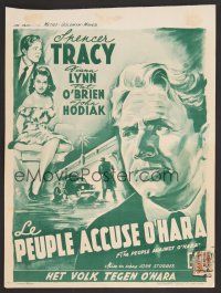 7w667 PEOPLE AGAINST O'HARA Belgian '51 close-up Wik artwork of Spencer Tracy!