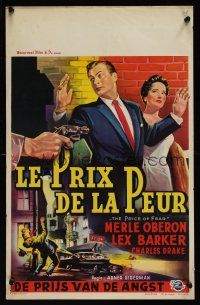 7w674 PRICE OF FEAR Belgian '56 cool artwork of Merle Oberon, Lex Barker!