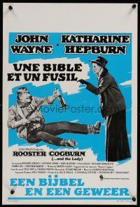7w693 ROOSTER COGBURN Belgian '75 John Wayne with eye patch & liquor, Katharine Hepburn!