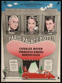 7w379 PARIS PALACE HOTEL Danish '56 Stilling art of Charles Boyer, Francoise Arnoul, Roberto Risso