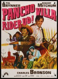 7w409 VILLA RIDES Danish '69 art of Yul Brynner as Pancho & Robert Mitchum, Sam Peckinpah!
