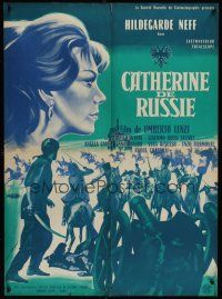 7w418 CATHERINE OF RUSSIA French 23x32 '63 Umberto Lenzi, cool Rau art of Hildegarde Neff!